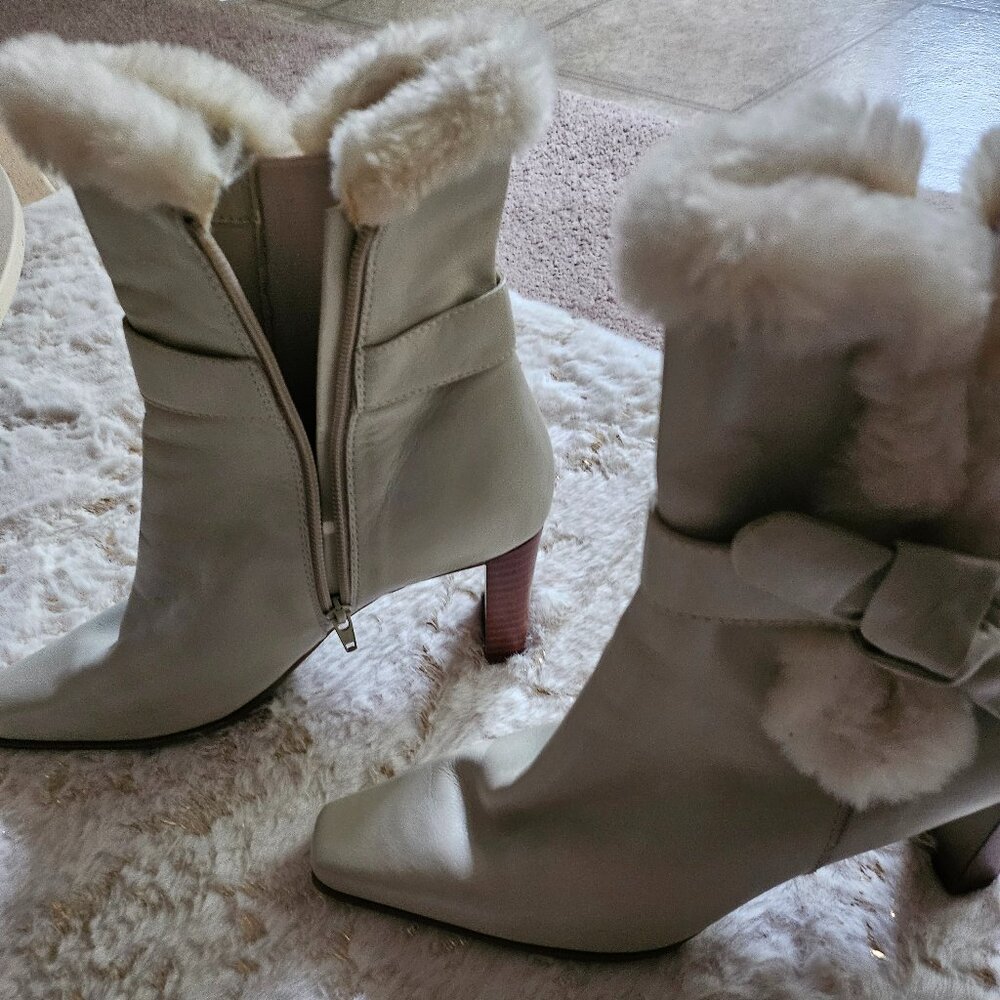 MARION LEATHER TAUPE  BOOTS WITH TIE BOW
